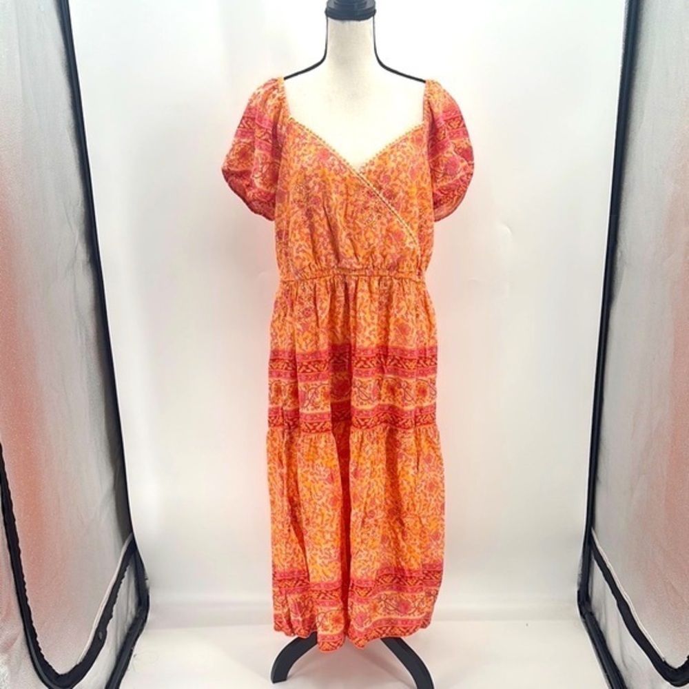 UEC Lucky Brand pink & orange boho maxi dress size XL